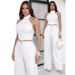 Conjunto Alfaiataria Cropped + Calça Pantalona