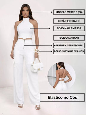 Conjunto Alfaiataria Cropped + Calça Pantalona